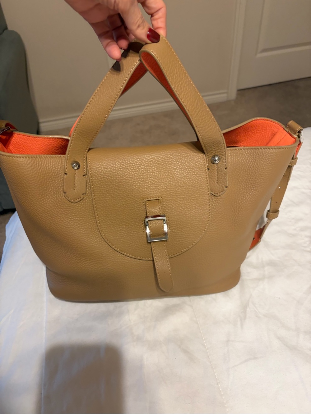 Meli Melo Tan Shoulder Bag with Orange Interior
